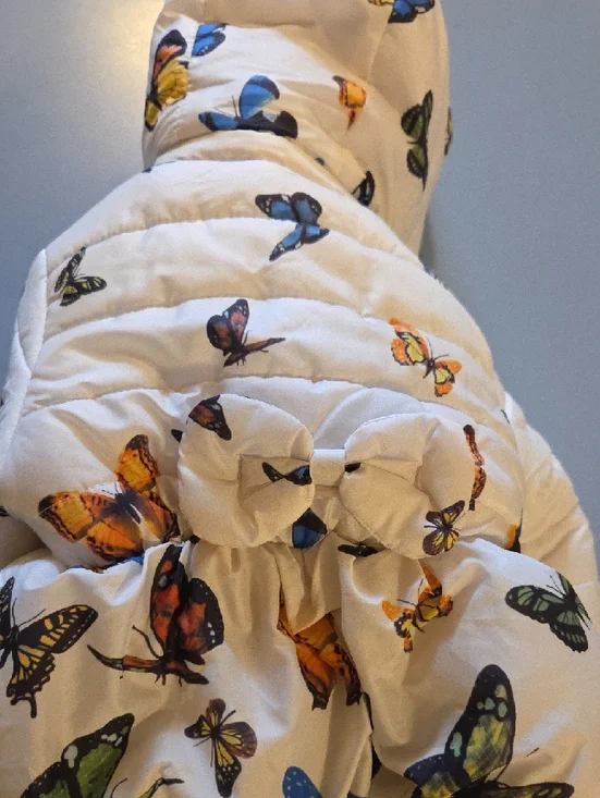 Butterfly Print Puffer Jacket - White with Multi Colored Butterflies - Picture 4 of 4